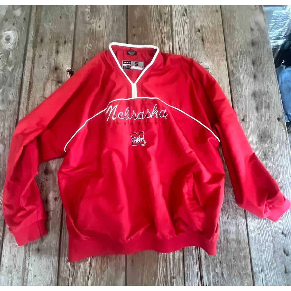 Nebraska Cornhuskers Football Windbreaker Pullover Red V-Neck Mens Small
